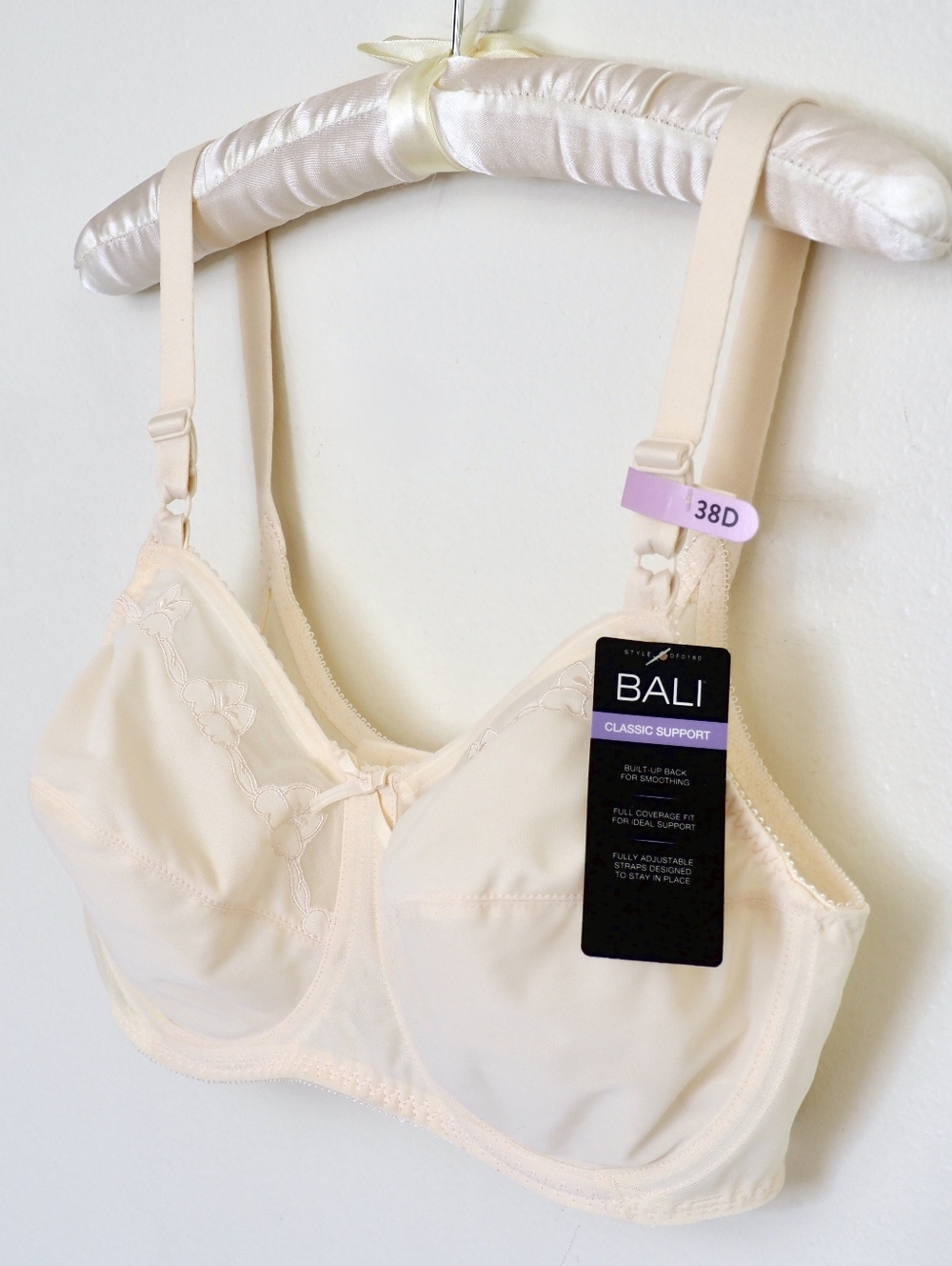NEW Bali 0180 Underwire Bra 38D Classic Support Full Coverage Smoothing Lt Beige